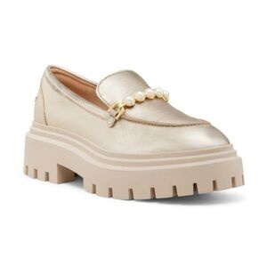 New Stuart Weitzman Perla Loafers Platino Gold Sz 7.5